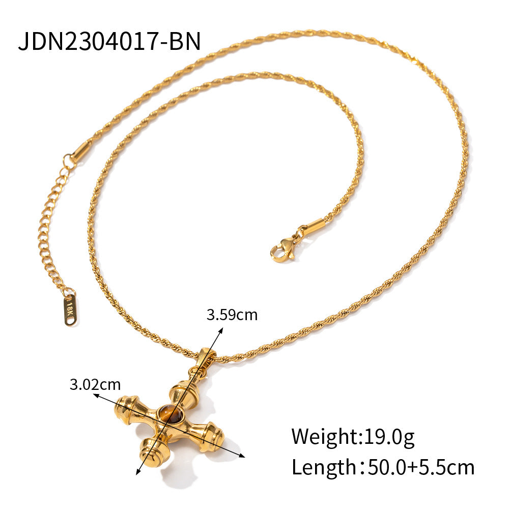 Elegant Geometric Cross Stainless Steel Plated Necklace with Titanium Steel Pendant for Women