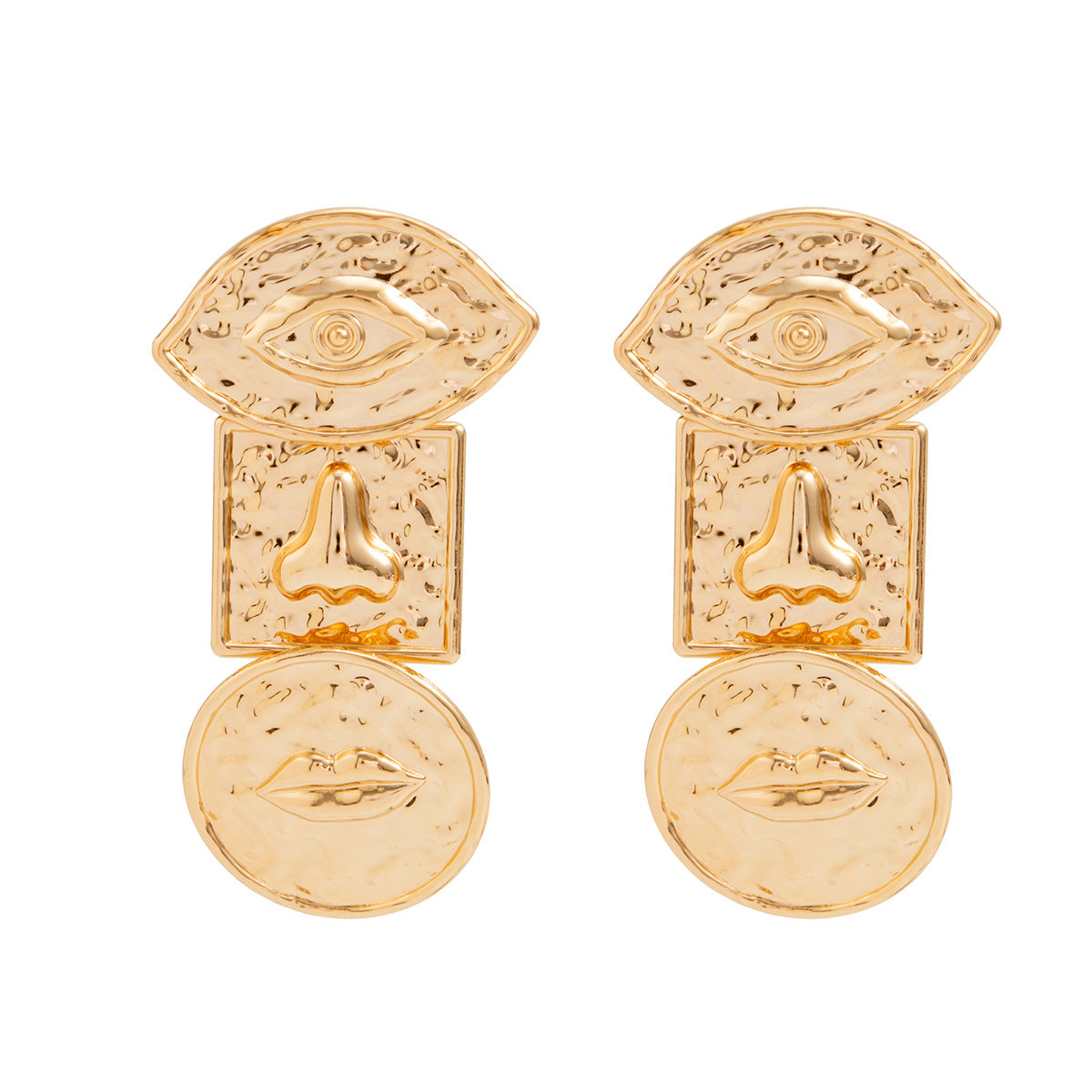 Vintage Geometric Square Oval Hammered Iron Plated Earrings for Women
