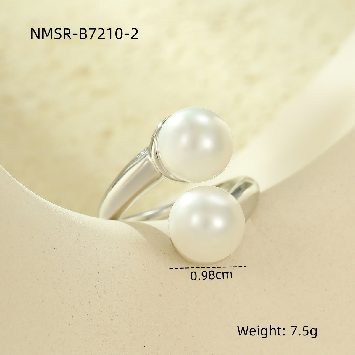 Anello Aperto Minimalista Geometrico in Acciaio al Titanio con Intarsio di Perle da Donna