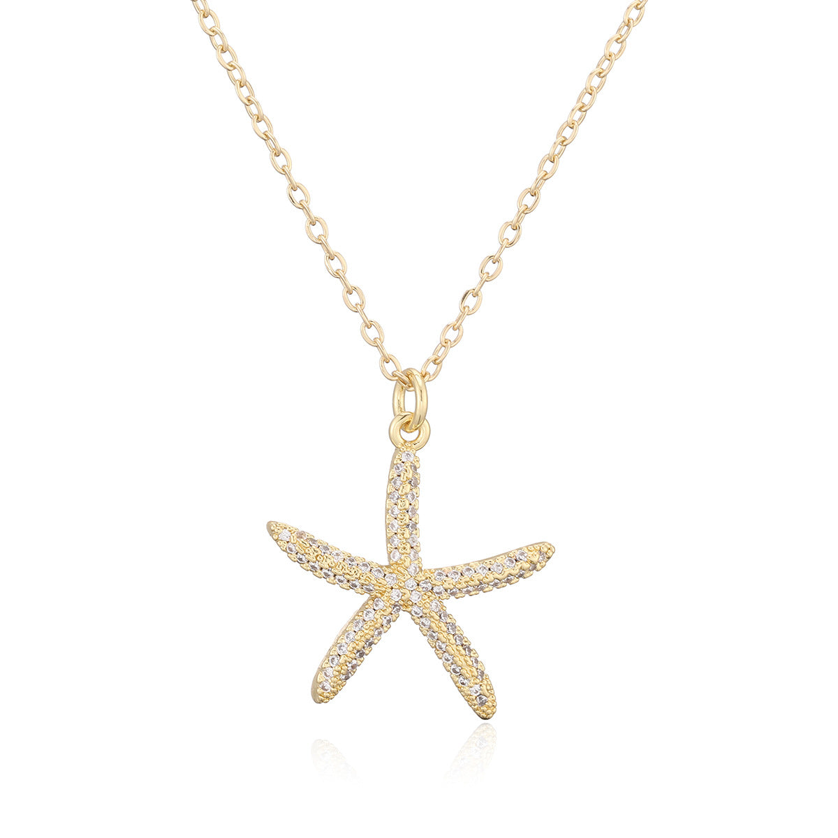Elegant 18K Gold Plated Brass Starfish Cubic Zirconia Pendant Necklace for Women