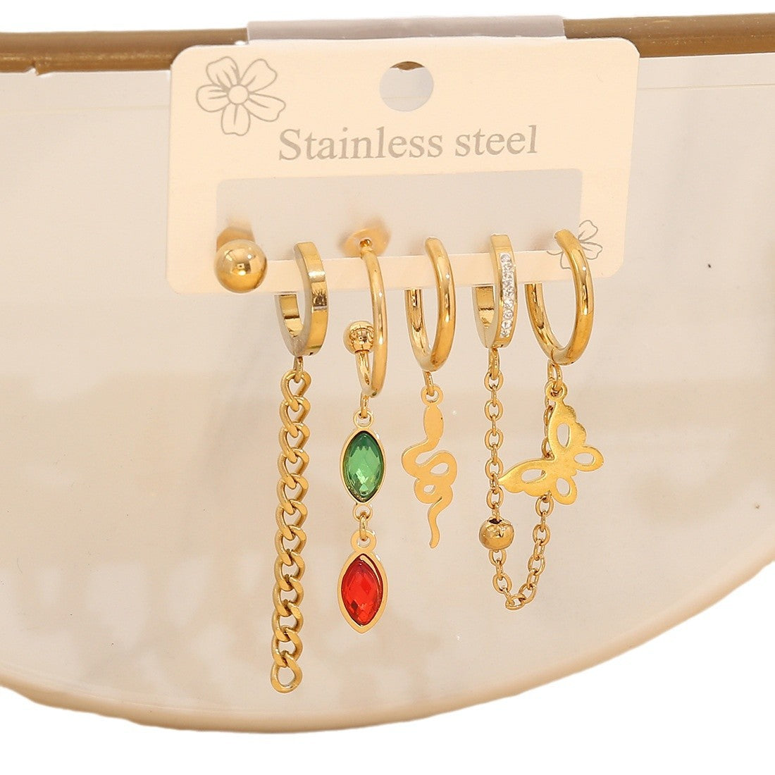 Fashionable Daisy and Clover Stud Earrings in Stainless Steel with Plated Finish for Women