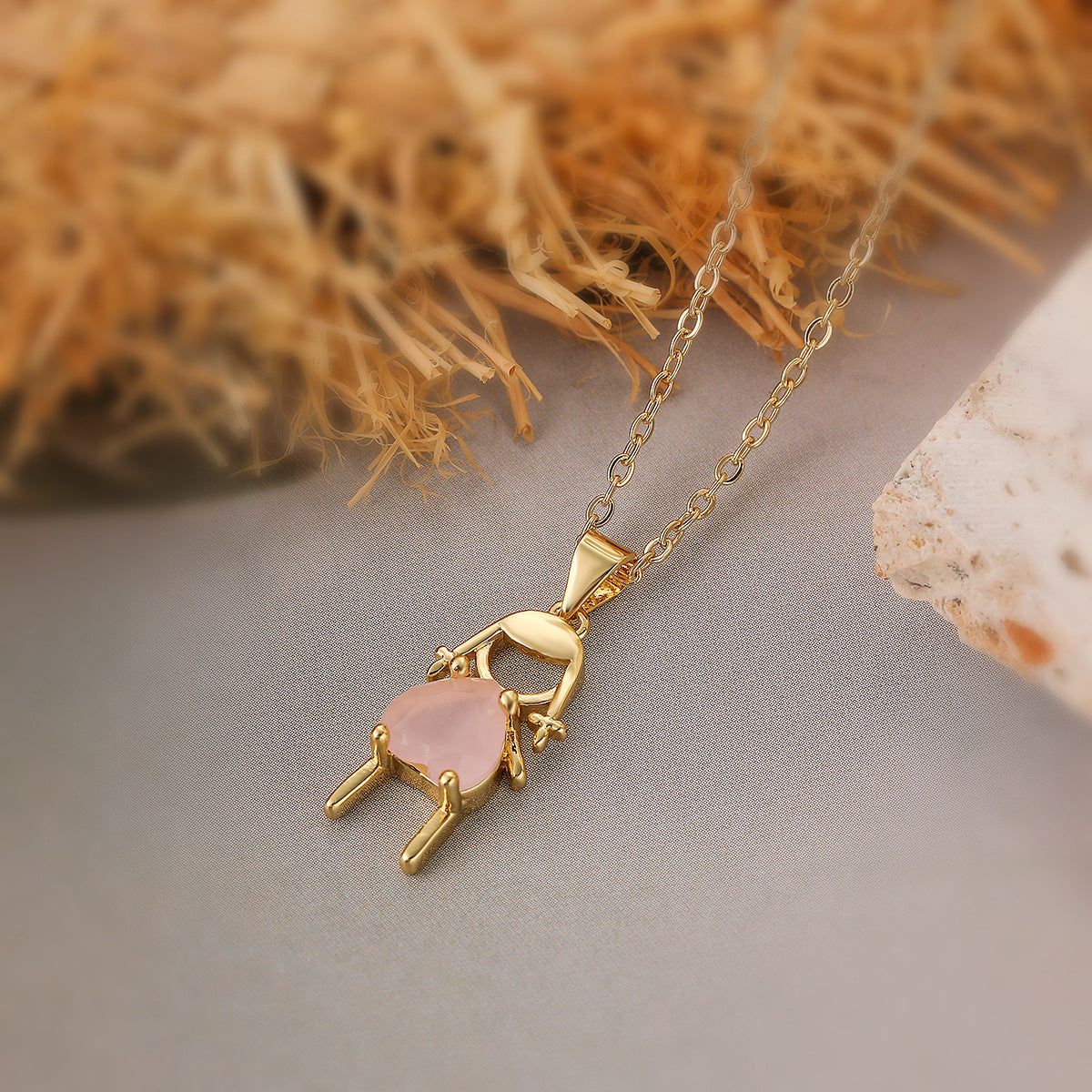 Collana Pendente Geometrica Minimalista in Rame Placcato Oro Vero con Zircone per Donna e Uomo