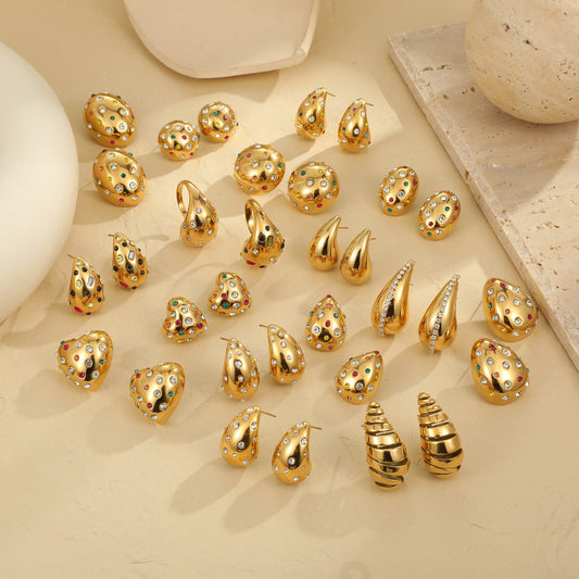 Pendientes de Acero Inoxidable con Forma de Gota de Agua de Inspiración Vintage con Incrustaciones de Pedrería para Mujer