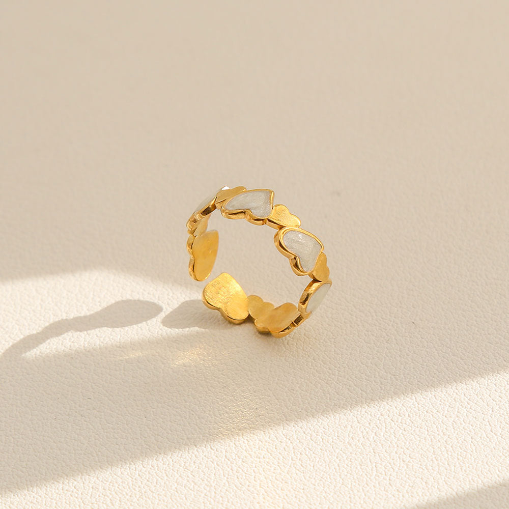 Vintage Instagram Style Adjustable Geometric Stainless Steel Ring with 18K Gold Plating for Women
