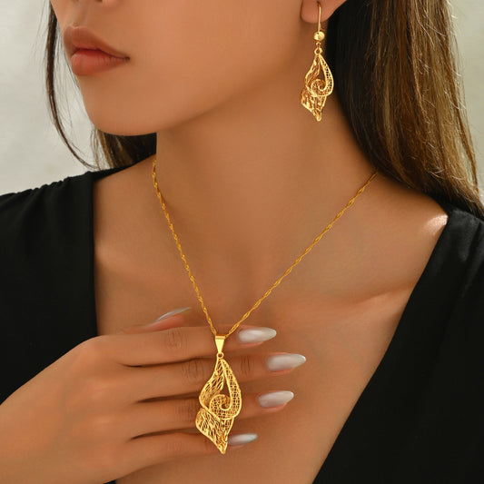 Light Luxury Geometric 18K Gold Plated Copper Necklace and Earring Set for Women