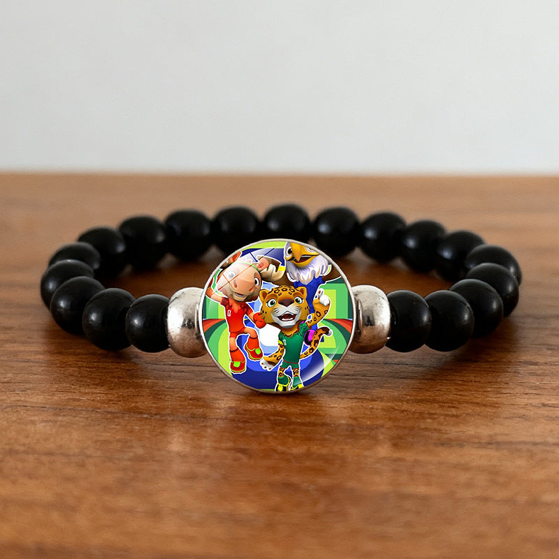 Geometric Crystal Beaded Bracelet Unisex Black Wristband