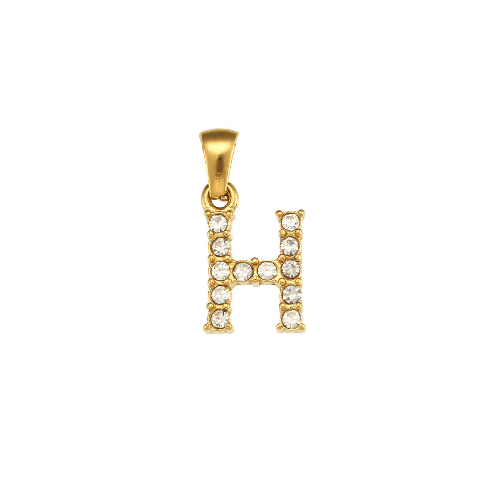 Minimalist Letter Pendant Necklace Stainless Steel with 18K Gold Plating Micro-Pave Zirconia and Pearl Accents