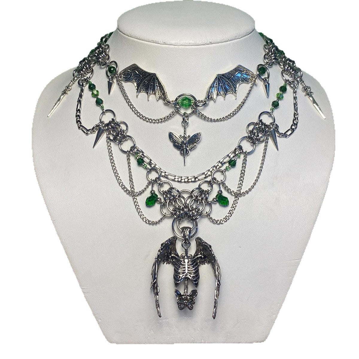 Collar de Calavera y Ángel Gótico Oscuro de Halloween para Mujer con Material de Aleación y Acabado Chapado, Diseño Geométrico, Cadena de Collar en Capas