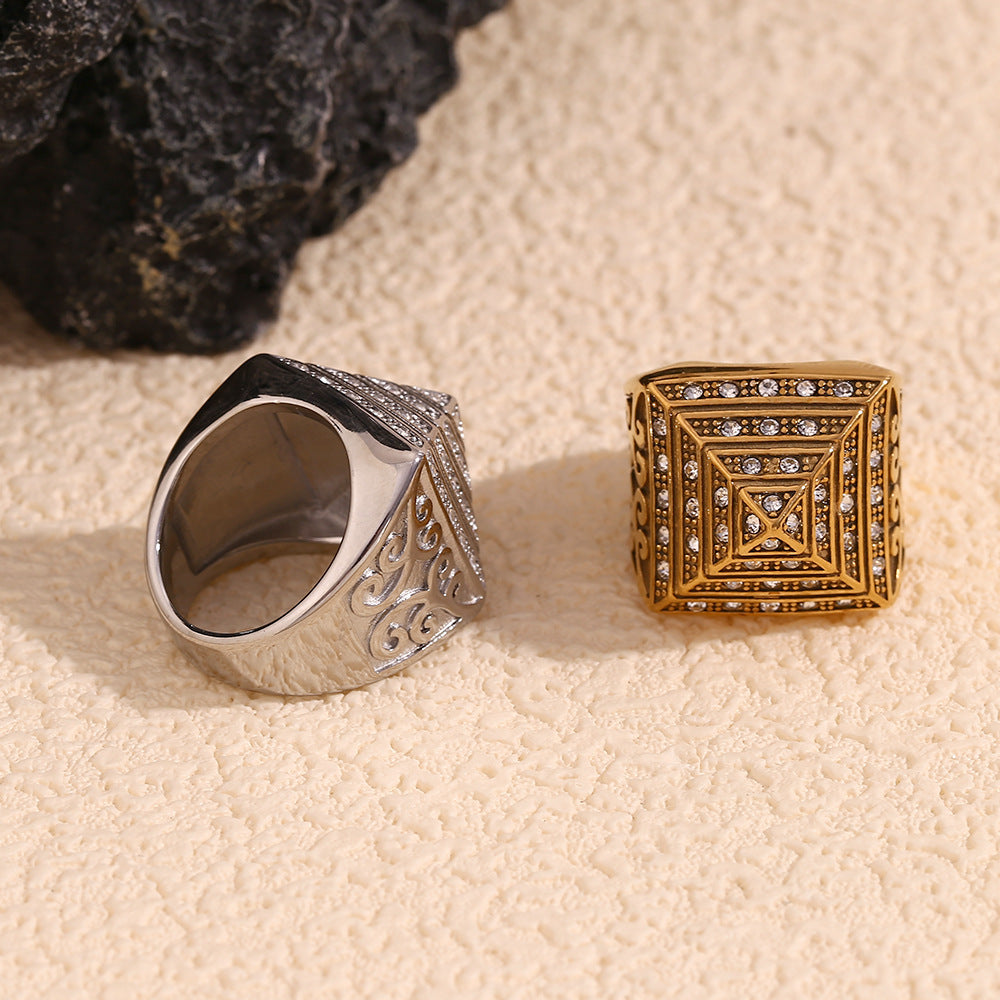 Anillo Minimalista Geométrico de Acero Inoxidable con Baño de Oro de 18K para Hombres