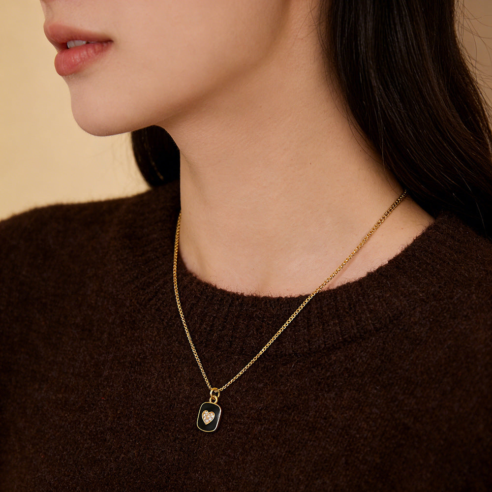 Elegant 18K Gold Plated Heart Geometric Brass Drip Oil Necklace with Cubic Zirconia for Unisex