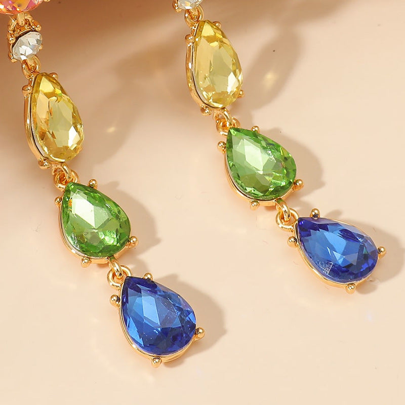 Fashionable Water-Drop and Geometric Alloy Stud Earrings with Crystal Inlay for Women