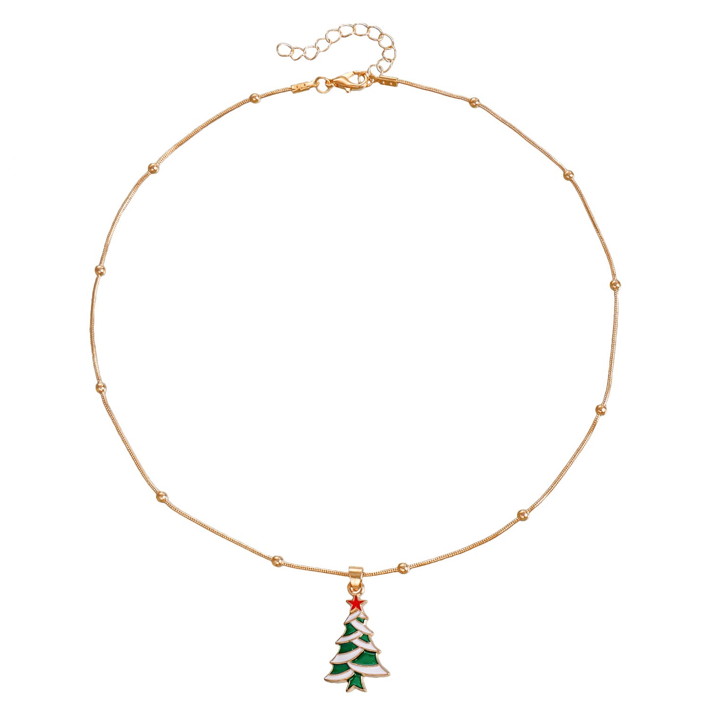 Vintage Christmas Necklace for Women with Geometric Pendant, Electroplated Metal Choker Chain, Santa and Snowflake Enamel Design