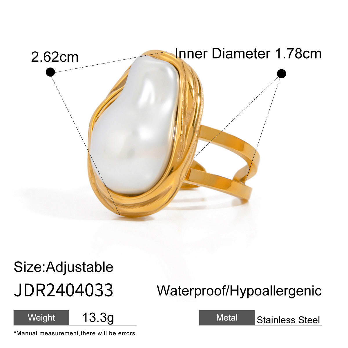 Geometric Round Pearl Inlay Plated Stainless Steel Ring for Women