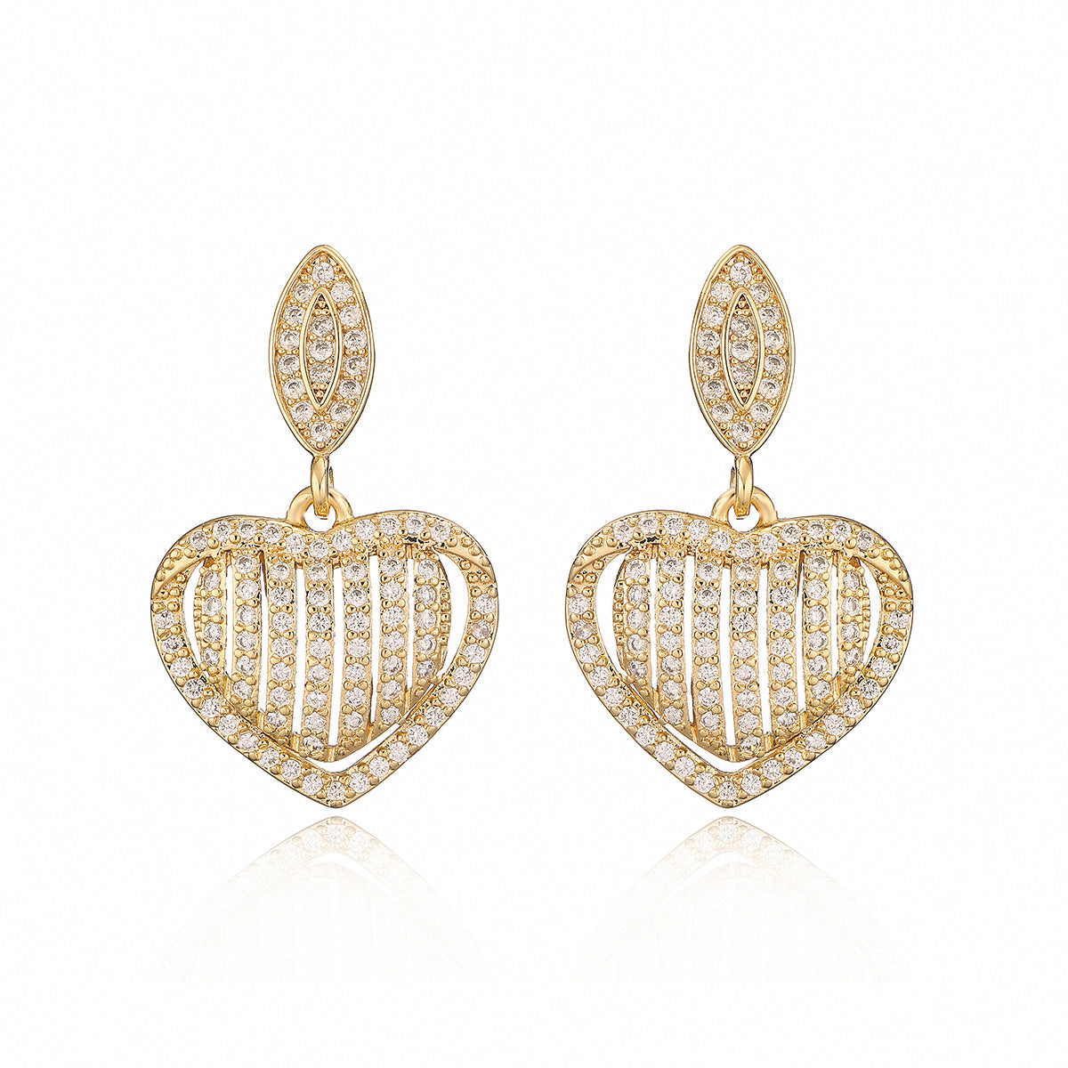 Minimalist Heart-Shaped Copper Earrings with Real Gold Plating and Zircon Accents for Women