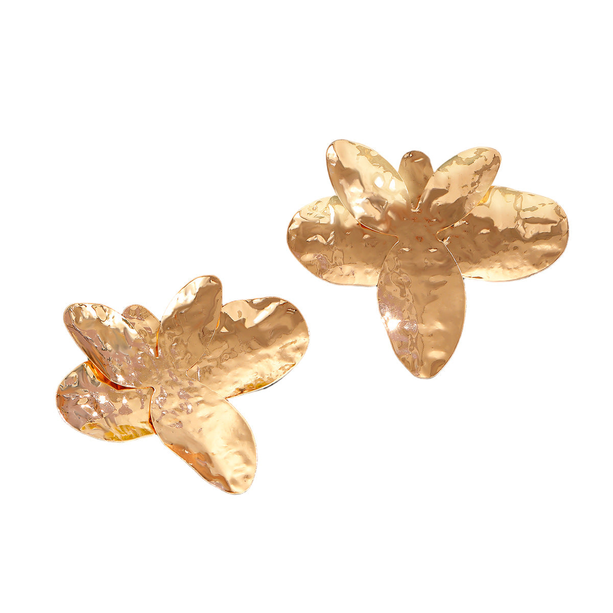 Pendientes de Aleación con Forma Floral Única para Mujer con Diseño de Pétalos Plisados Irregulares y Acabado Galvanizado