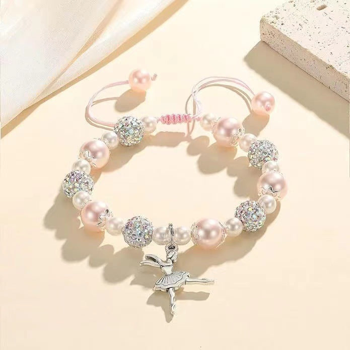 Sweet Imitation Pearl Ballet Girl Resin Bracelet Handmade Adjustable Jewelry