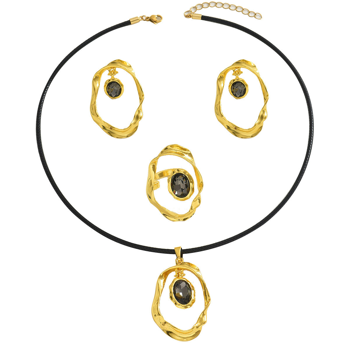 Conjunto de Collar, Pendientes y Anillo Irregulares Geométricos Minimalistas de Aleación con Incrustaciones de Cristal para Mujer