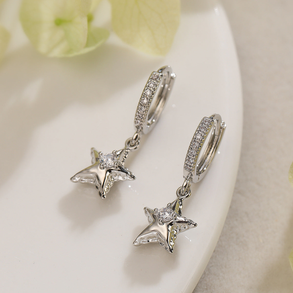 Minimalist Heart Star Floral Shaped Copper Earrings with Real Gold Plating and Zircon Inlay for Women