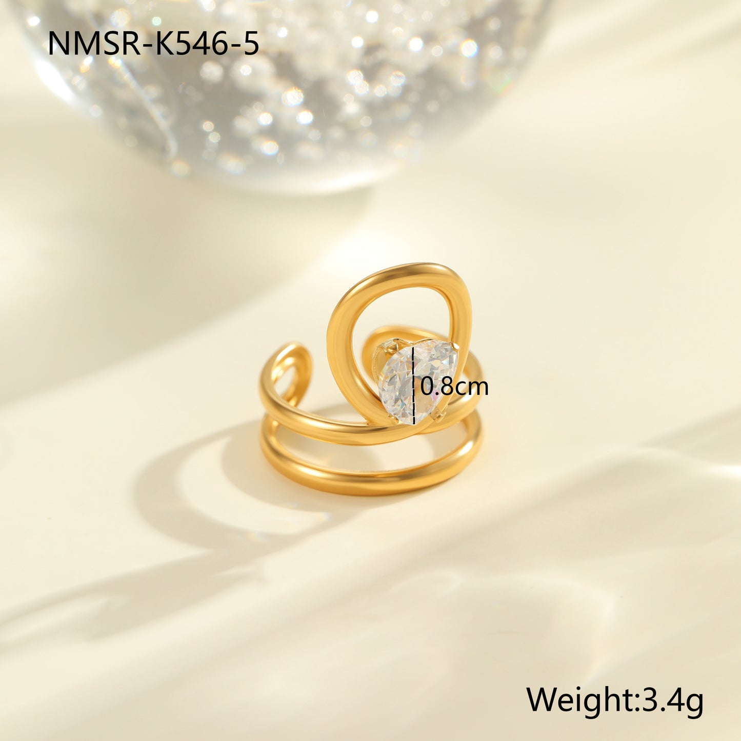 Anillo Minimalista Geométrico de Acero Inoxidable con Baño de Oro de 18K y Detalles de Zirconia para Mujer