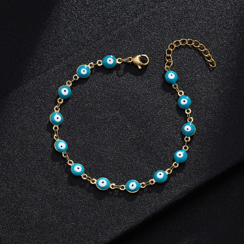 Bracciale alla moda in acciaio al titanio a forma di occhio per donna con smalto, gioielli dell'amicizia carini ed eleganti