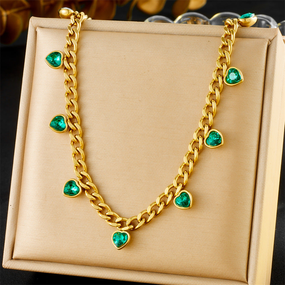 Fashion Gold Plated Heart Rhinestone Stainless Steel Necklace for Women