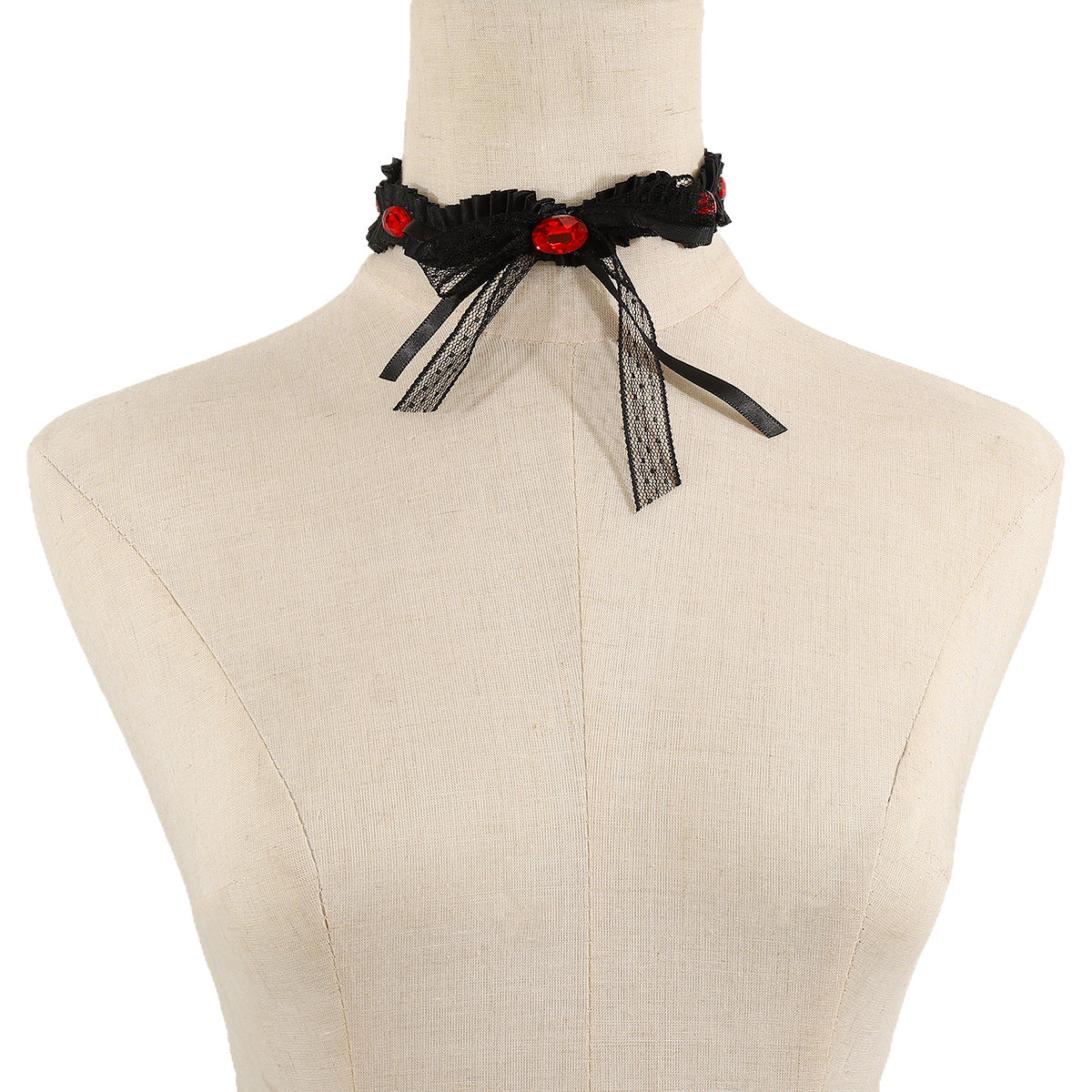 Dark Romantic Lace Bow Choker Necklace with Rhinestone Accents for Women Minimalist Geometric Locket Style