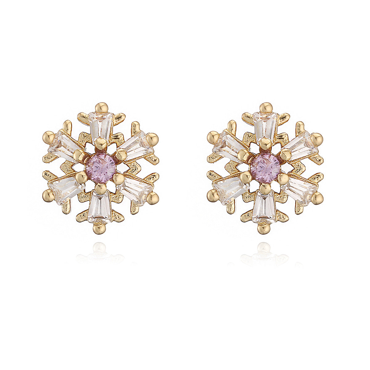 Minimalist 18K Gold Plated Brass Geometric Cubic Zirconia Stud Earrings for Women