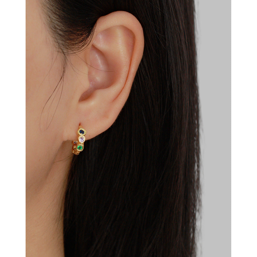 Pendientes de Aro con Incrustaciones de Circonita Cúbica Geométrica Corazón de Plata Esterlina 925 para Mujer