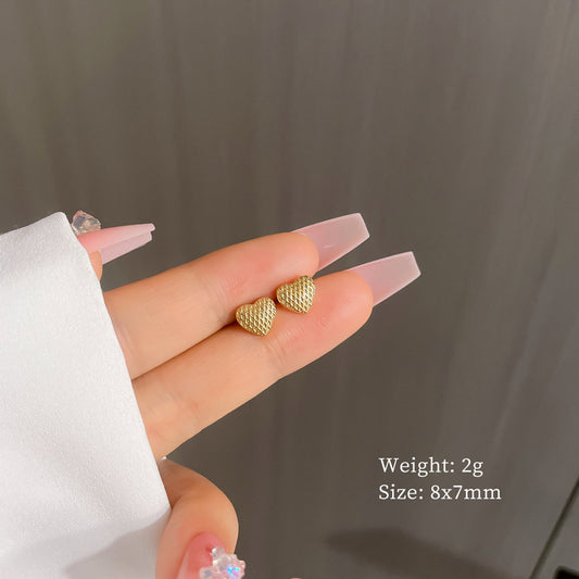 Minimalist Titanium Steel Heart Checkered Stud Earrings for Women