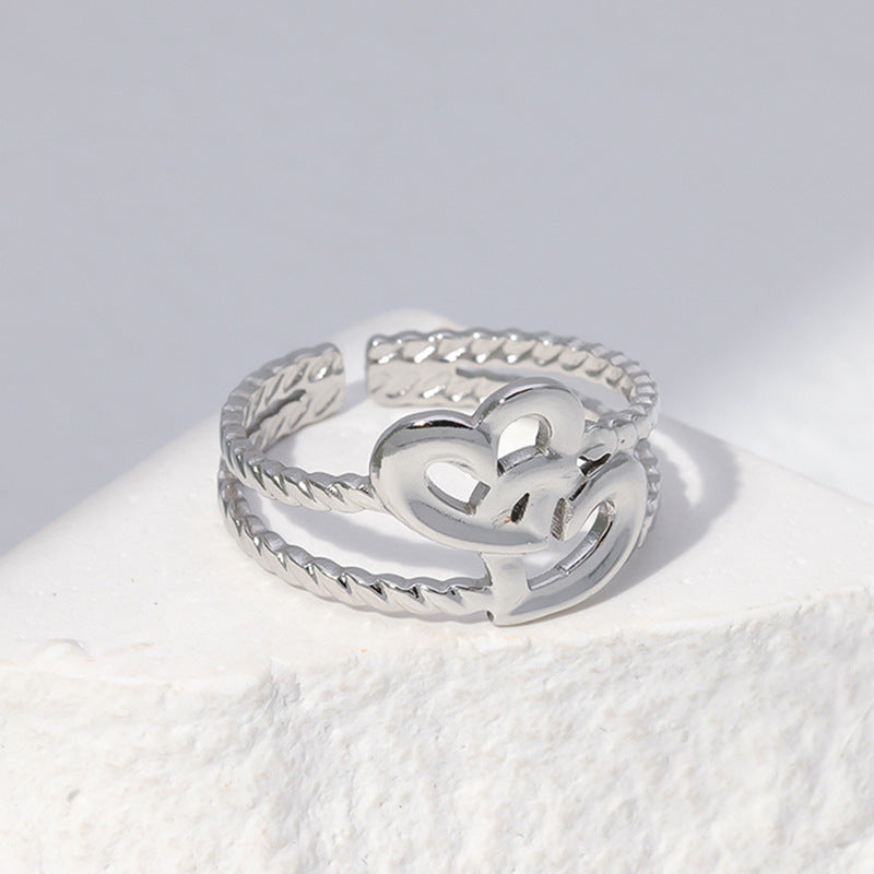 Anello Aperto Regolabile Minimalista e Carino in Acciaio Inossidabile Placcato Oro 18K a Forma di Croce e Cuore da Donna