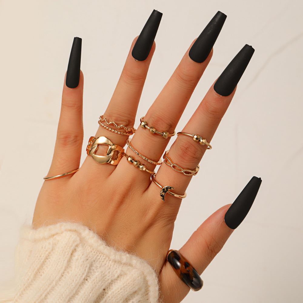 Minimalist Hip-hop Vintage Geometric Plated Alloy Ring Set