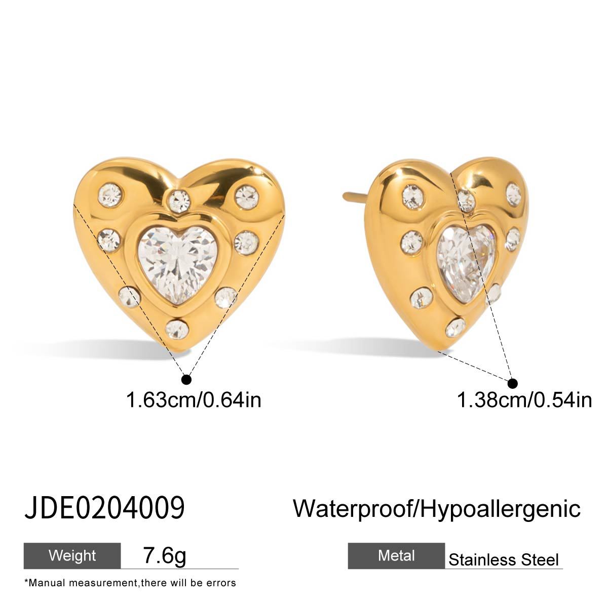 Orecchini Minimalisti a Cuore in Acciaio Inossidabile con Strass, Ipoallergenici e Resistenti all'Ossidazione per Donna