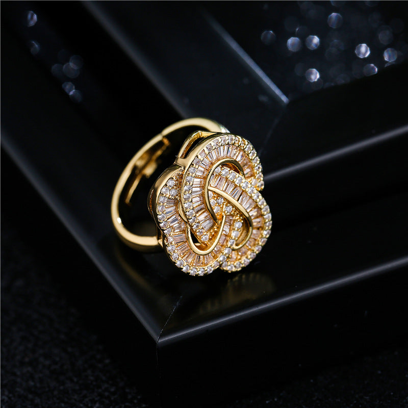Geometric Micro-pave Cubic Zirconia Brass Ring for Women