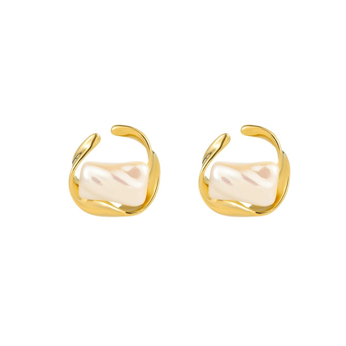 Pendientes de acero de titanio con incrustaciones de perlas, diseño geométrico irregular estilo vintage francés, joyería minimalista de moda galvanizada para mujer