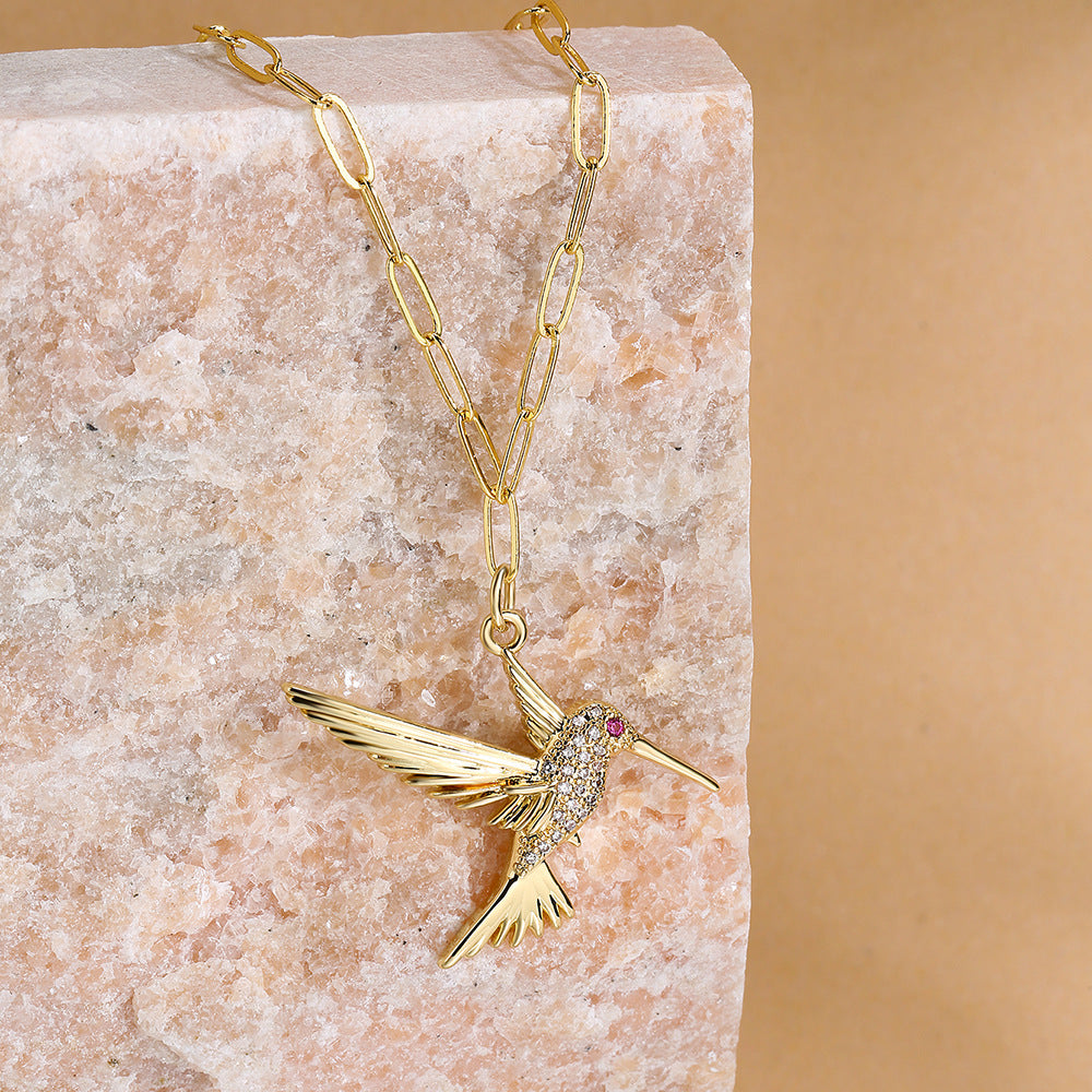 Geometric Bird Pendant Necklace for Women in Copper with 18K Gold Plating and Micro-Pavé Zirconia