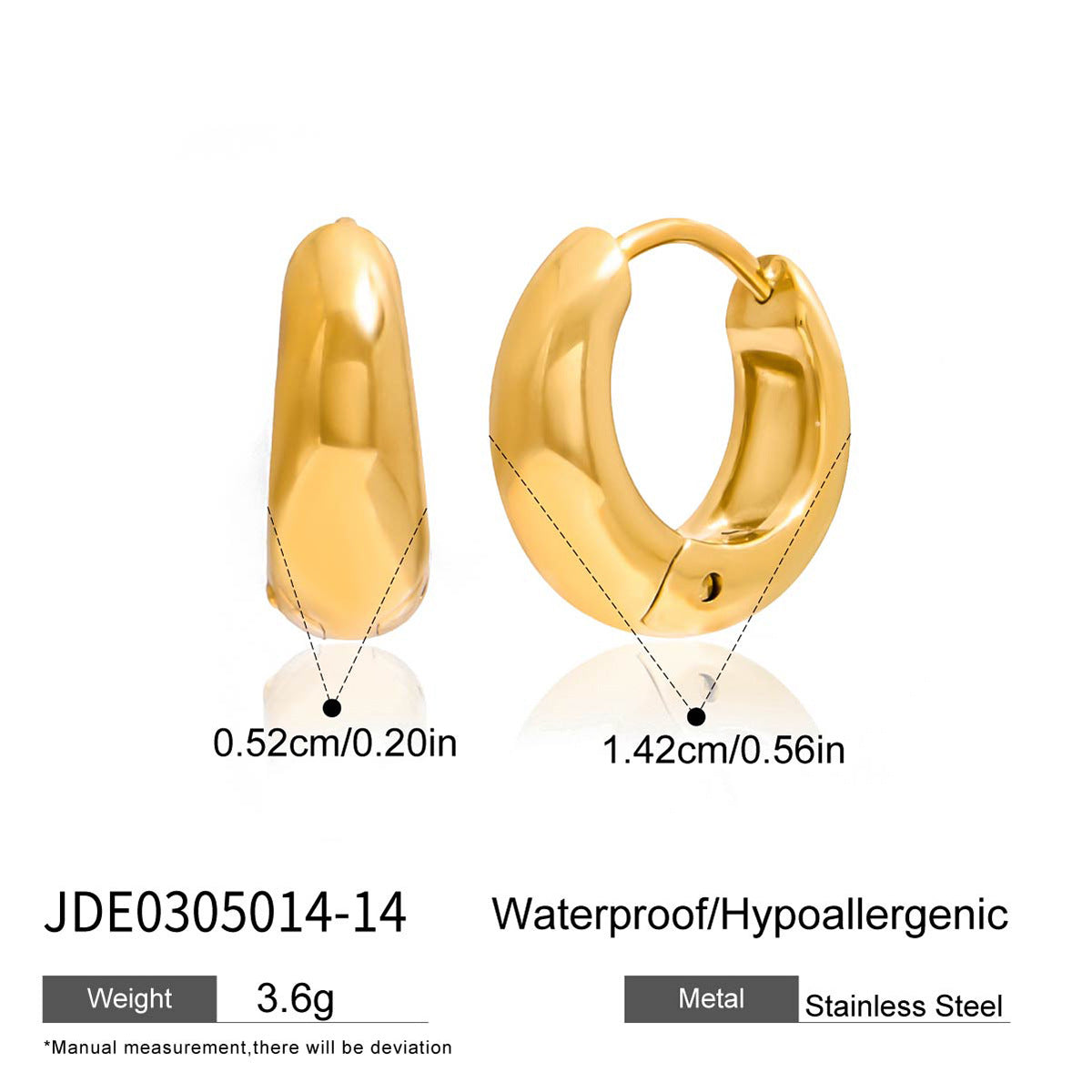 Elegant Geometric Stainless Steel Gold Plated Hoop Earrings with Cubic Zirconia for Women