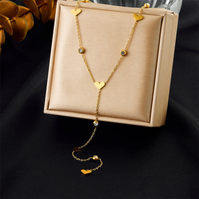 Minimalist Gold Plated Stainless Steel Heart Floral Butterfly Y-Chain Necklace for Women