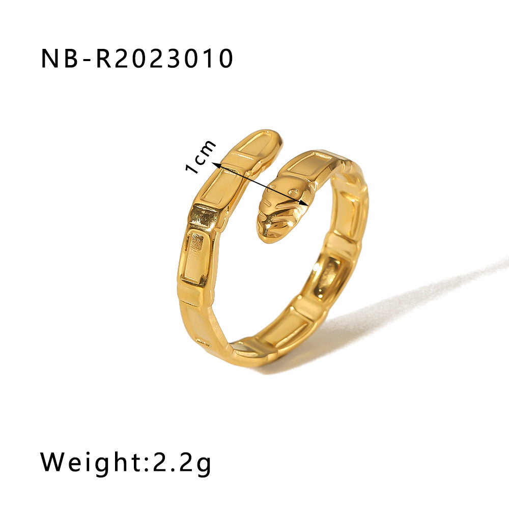 Anello geometrico in acciaio inossidabile a forma di serpente con placcatura in oro 18 carati da donna