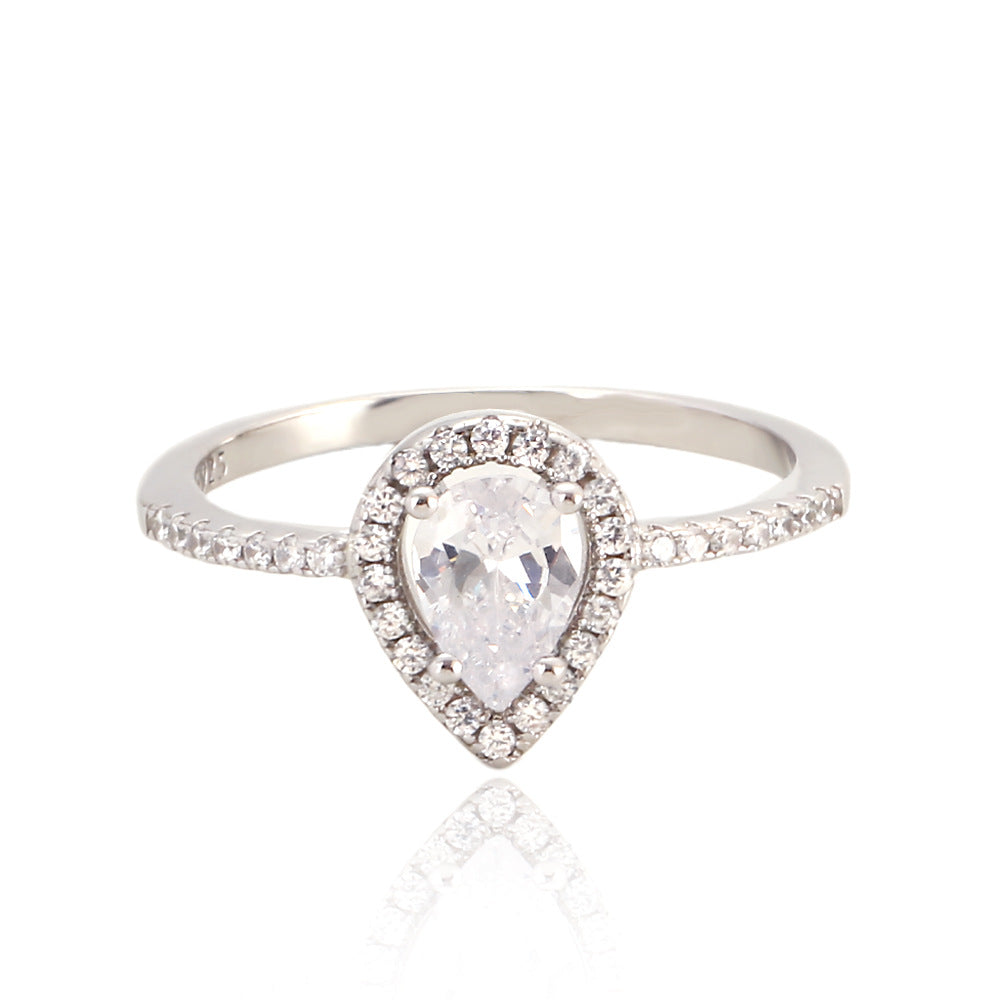 Elegante Anello in Argento Sterling S925 a Goccia con Accenti di Zirconia Brillante da Donna