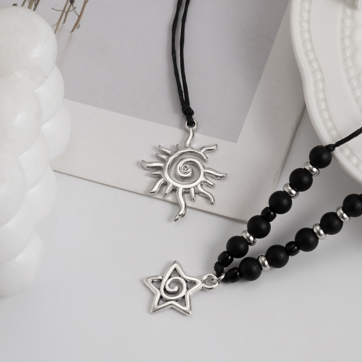 Sweet Matte Alloy Pearl Floral Star Pendant Necklace for Women