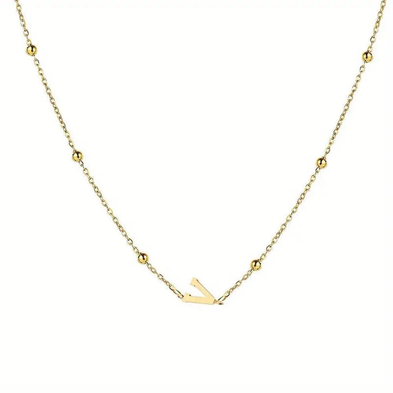 Collana con Lettera in Acciaio Inossidabile Placcato Oro Minimalista con Catena a Sfera