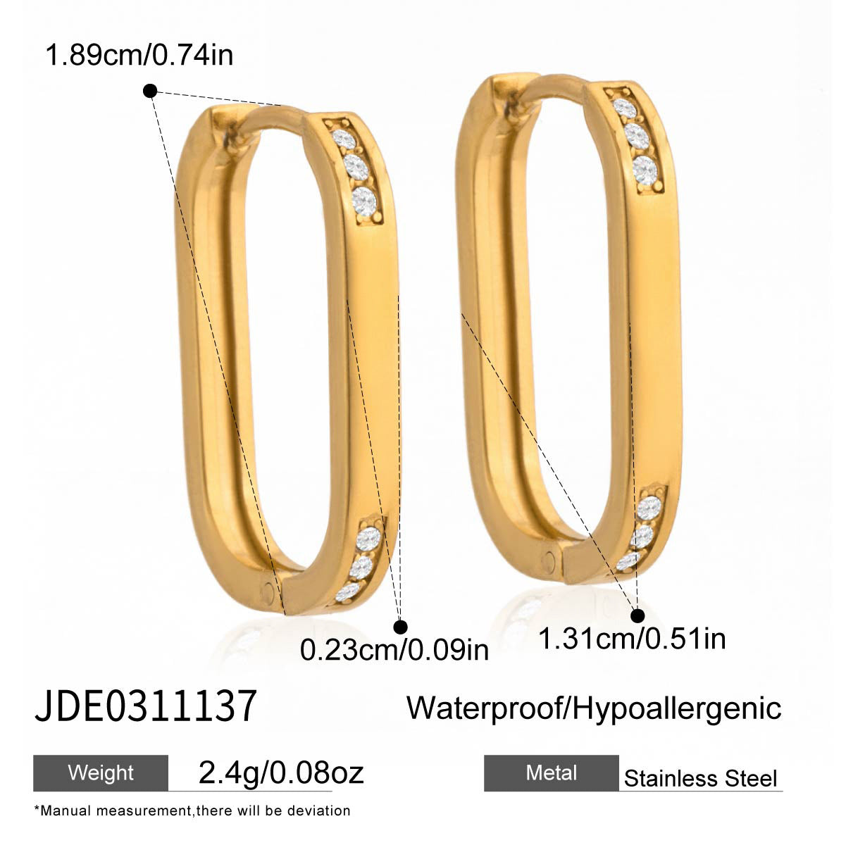 Elegant Geometric Stainless Steel Rhinestone Hoop Earrings Gold Plated