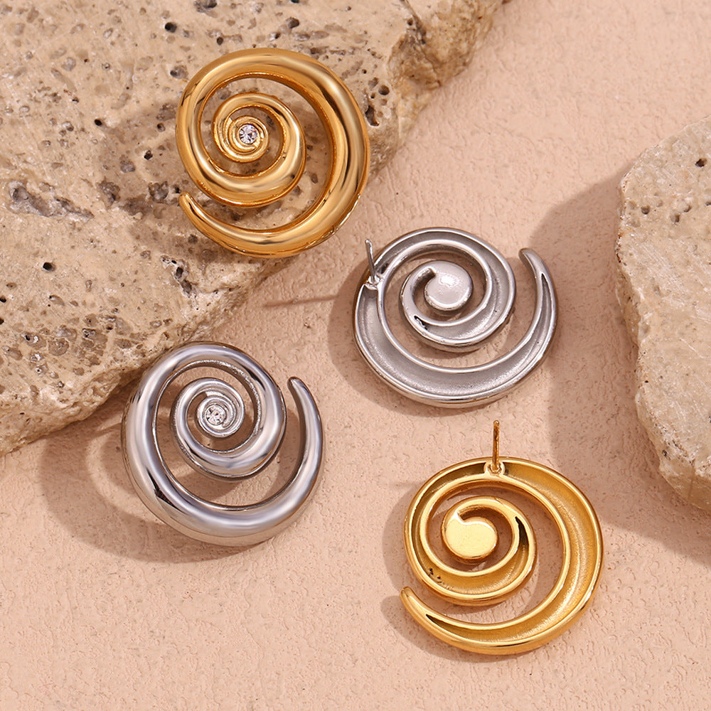 Fashionable Geometric Stainless Steel 18K Gold Plated Ear Cuffs with Micro-Pavé Zirconia and Spiral Design for Women