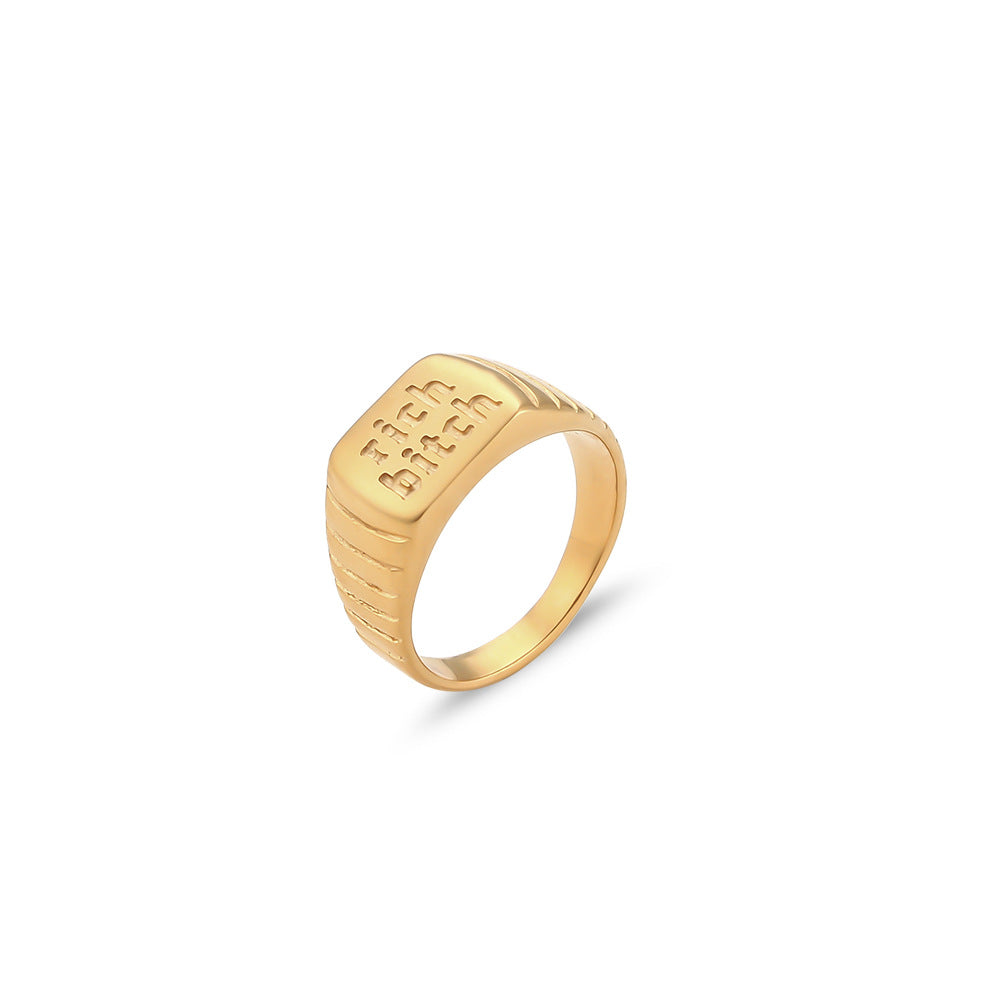 Minimalist Fashionable Stainless Steel Letter Ring for Women with Plated Finish