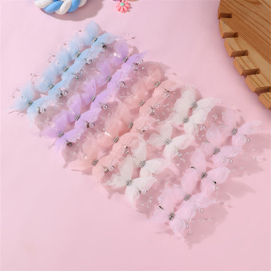 Fermaglio per capelli a farfalla stile naturale per bambine con dettagli arricciati e in rete, forcina a becco d'anatra in resina plastica per acconciature semi-raccolte
