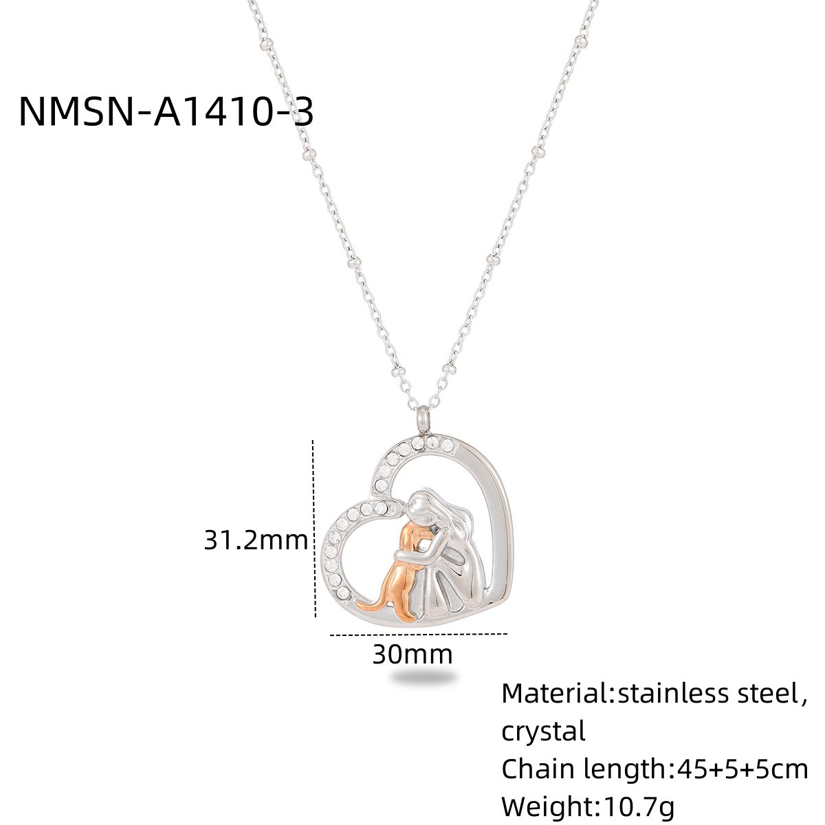 Collar con Colgante Minimalista de Acero de Titanio en Forma de Corazón para Mujer con Incrustaciones de Diamantes de Imitación y Acabado Chapado