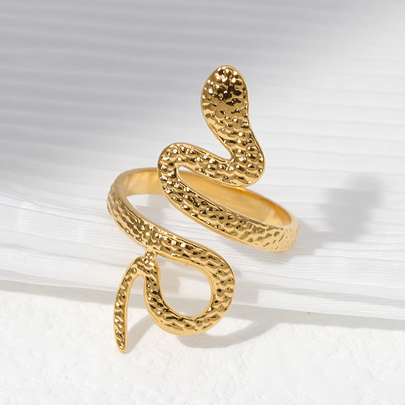 Adjustable Snake-Shaped Stainless Steel Ring for Men and Women with Plated Finish