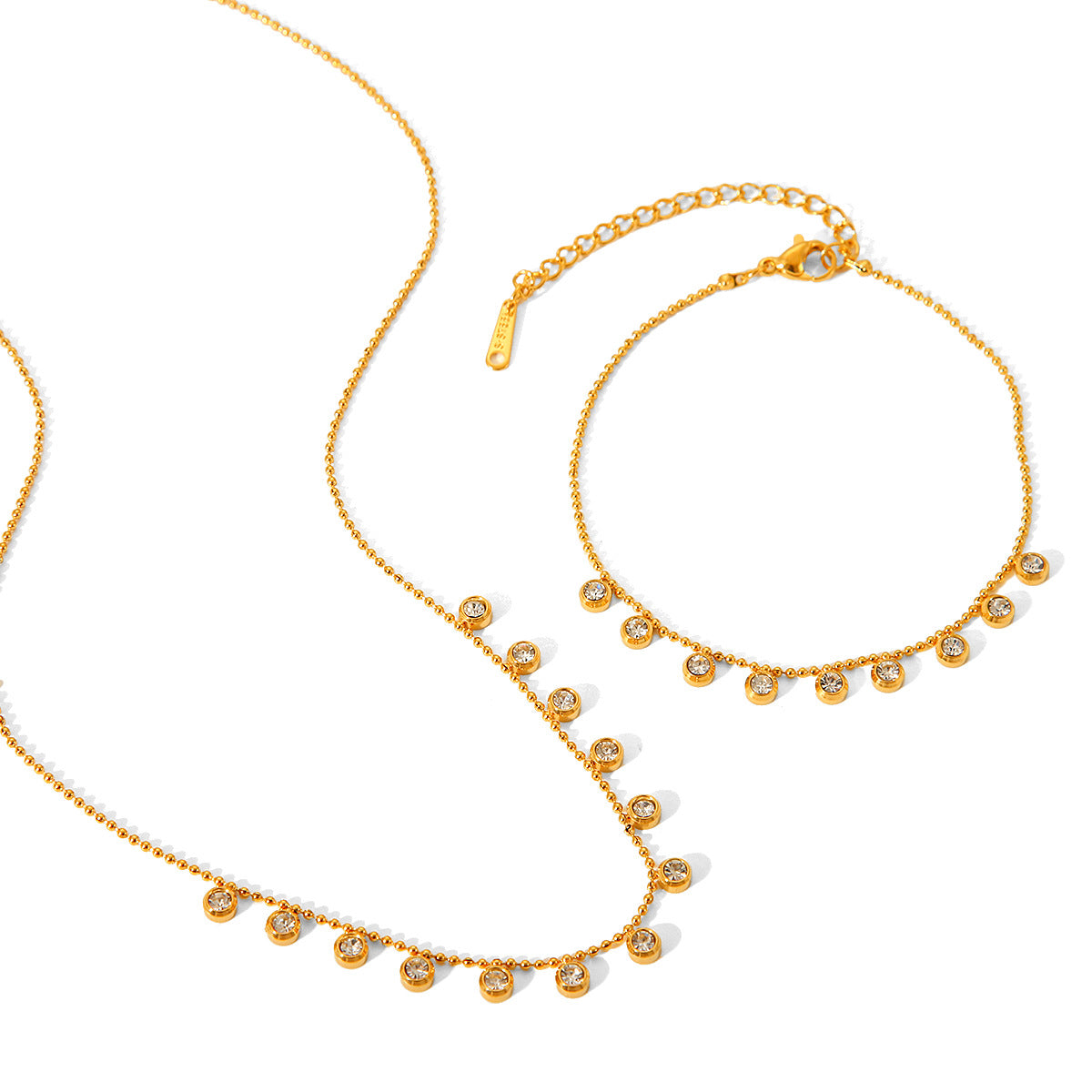 Minimalist Geometric Stainless Steel Plated Pendant Necklace with Rhinestone Accents and Ball Chain for Women