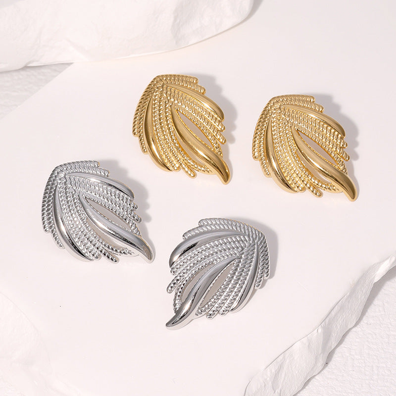 Minimalist Wing-Shaped Stainless Steel Earrings with Plated Titanium Steel Finish for Women