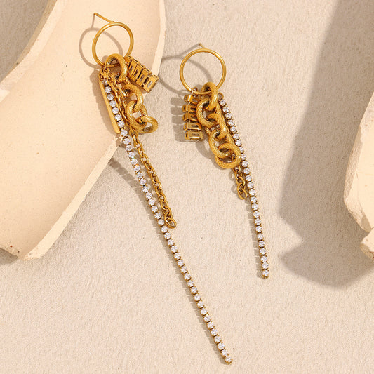 Orecchini pendenti da donna alla moda con zirconi francesi placcati oro 18K in acciaio inossidabile geometrico